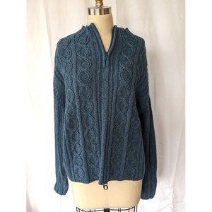 Women's Vintage Cabelas 1/4 Zip Cable Knit Sweater Size XL Blue 90s Heavy Chunky